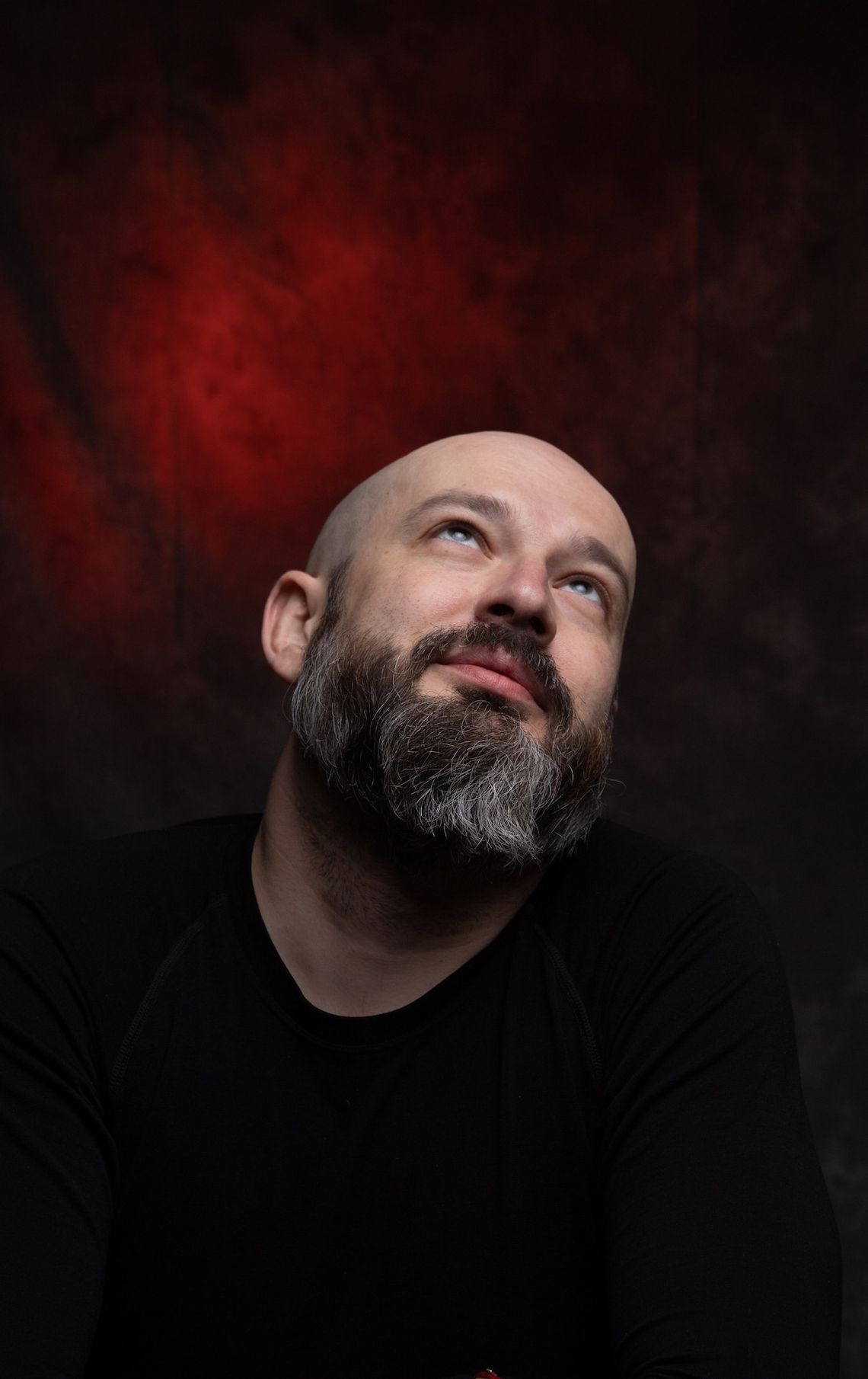 Black and Red Portrait of a Thoughtful Man